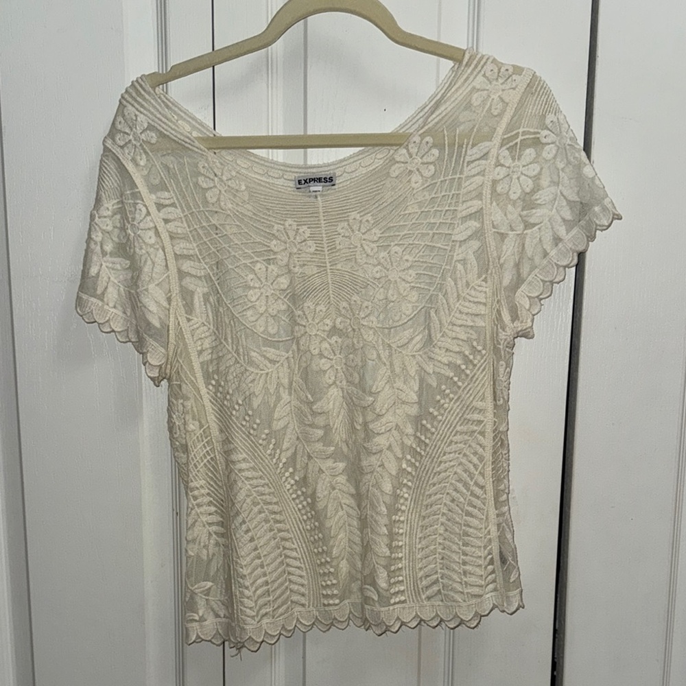 Express Ivory Floral Lace Blouse